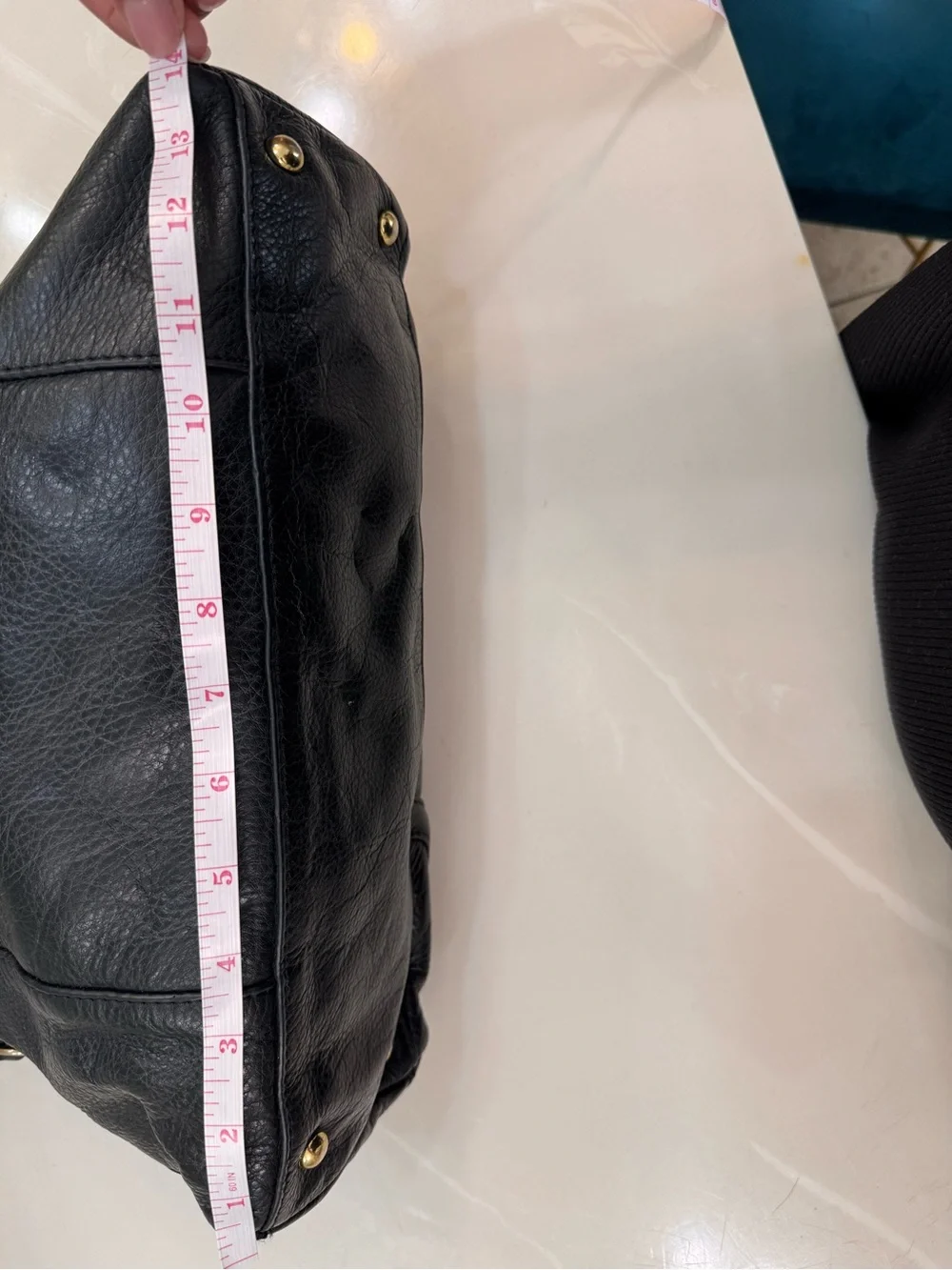 Emma Fox Black Leather Satchel with Gold Hardware